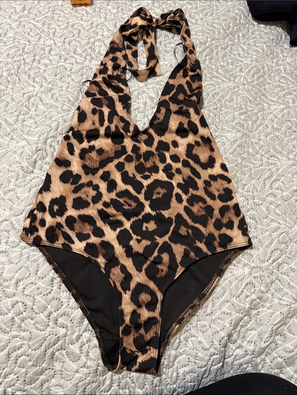 Zara Leopard Print Halter One-Piece Swimsuit - Brown/Black